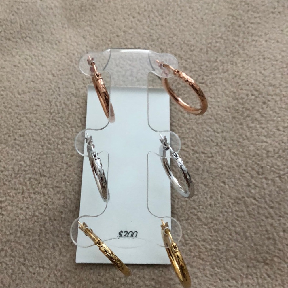 Macy Set of Three Textured Hoop Earrings in 14K Tri-Gold